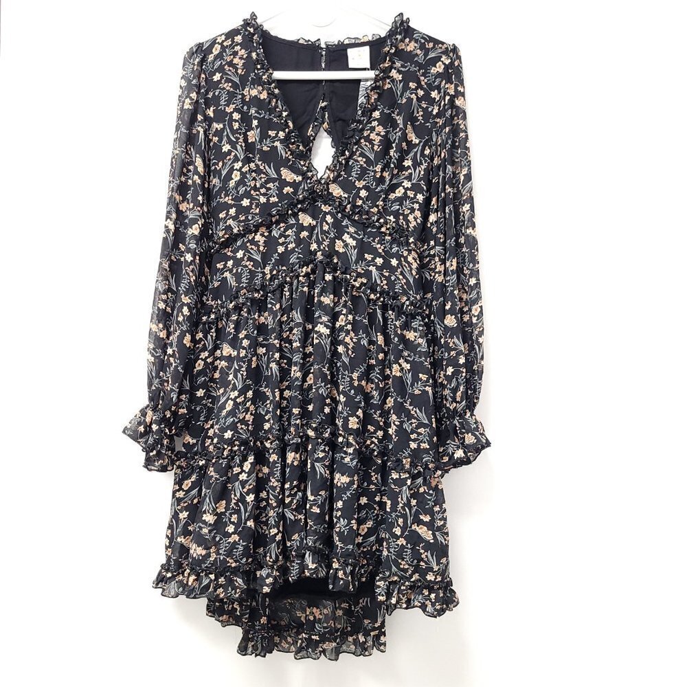 NWT By Together Womens Boho Floral Print V Neck Mini Dress Size L